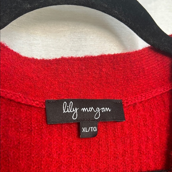 Red Women's Cardigan Sweater with Sparkly Bow - Picture 3 of 10